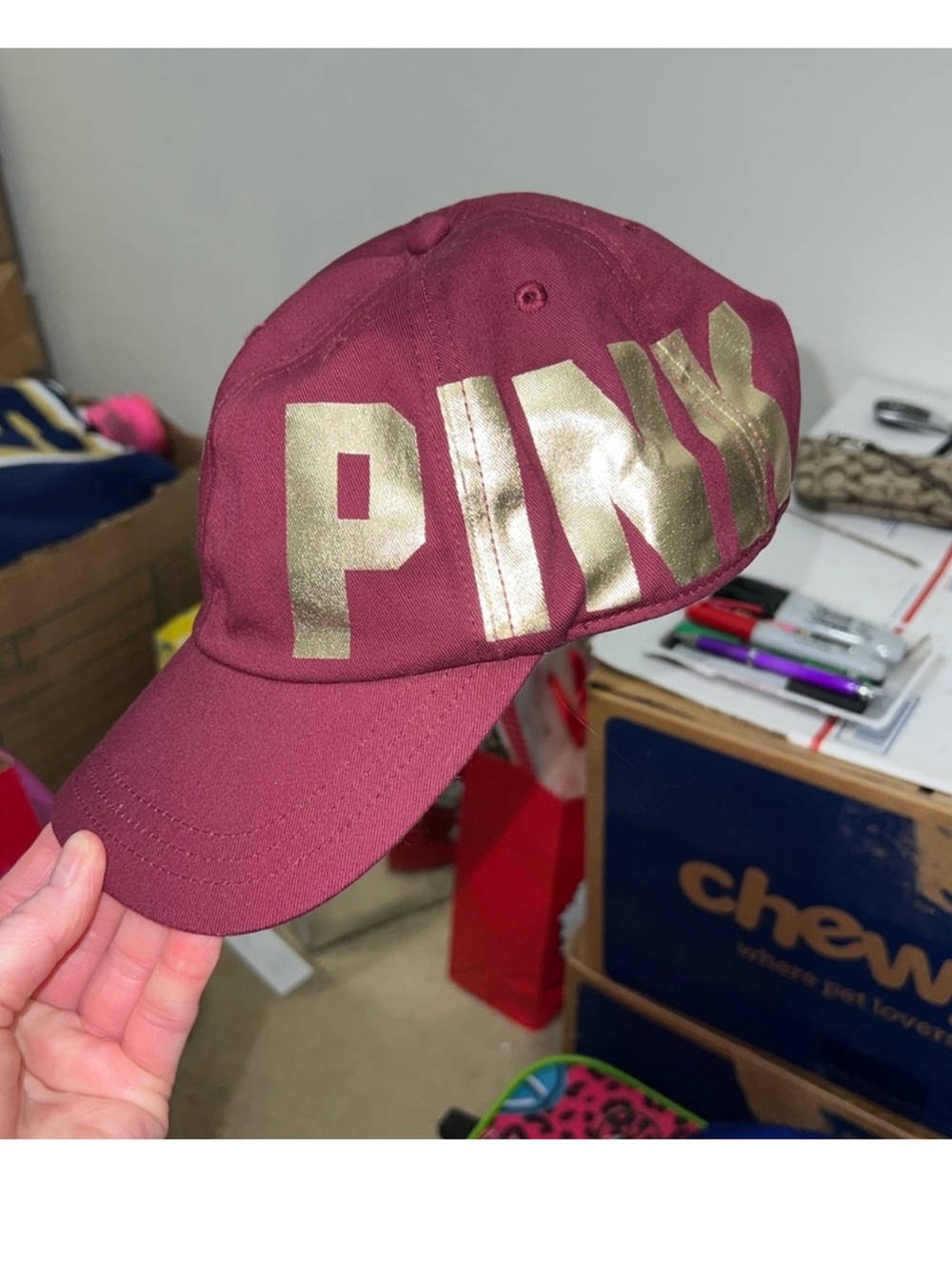 PINK Victoria's Secret Maroon Cap with Gold Logo